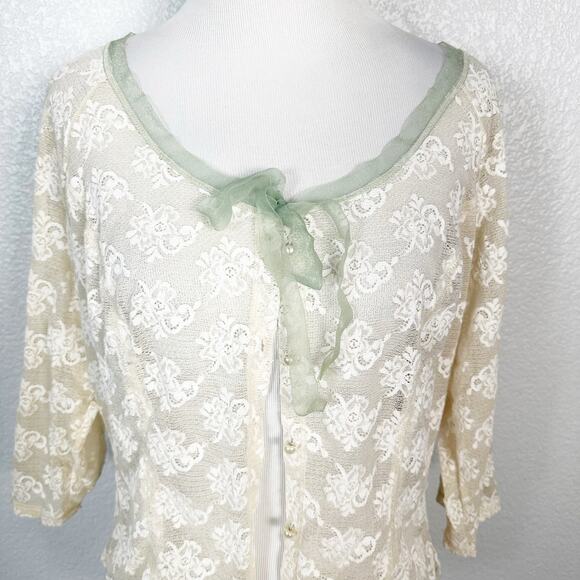 Hanky Panky Womens Sheer Lace Button Down Tie Top in Cream Size Large - Picture 2 of 10